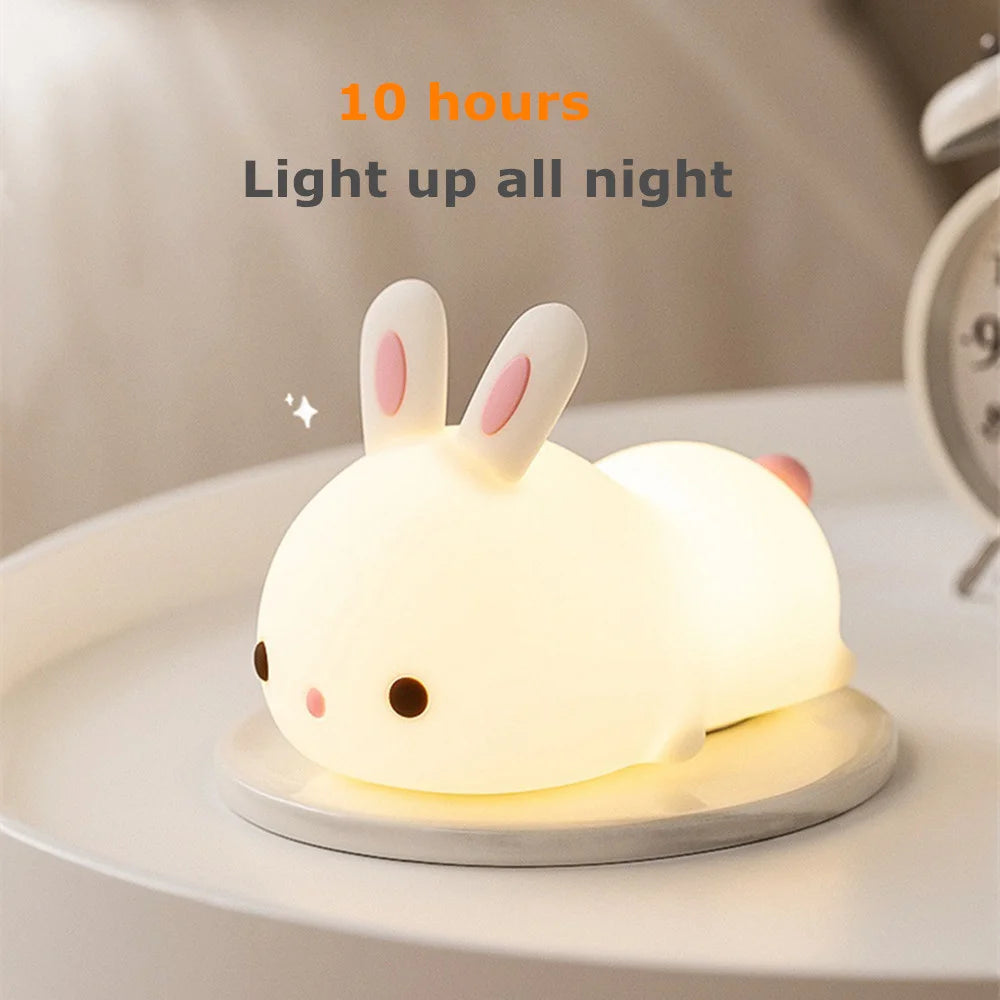 Cute Bunny Rabbit Night Light | Soft Silicone | USB Rechargeable | Multiple Glow Accents