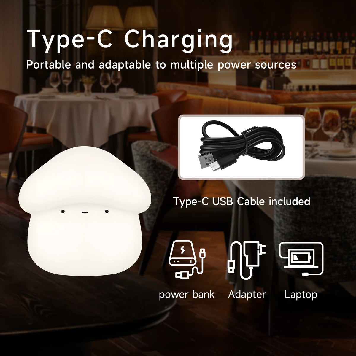 Cute Mushroom Night Light | Soft Silicone | USB Rechargeable | Multiple Glow Accents