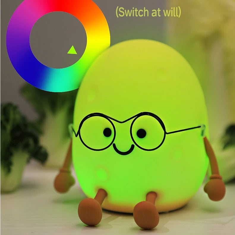 Cartoon Egg Night Light | Soft Silicone | USB Rechargeable | Multiple Glow Accents