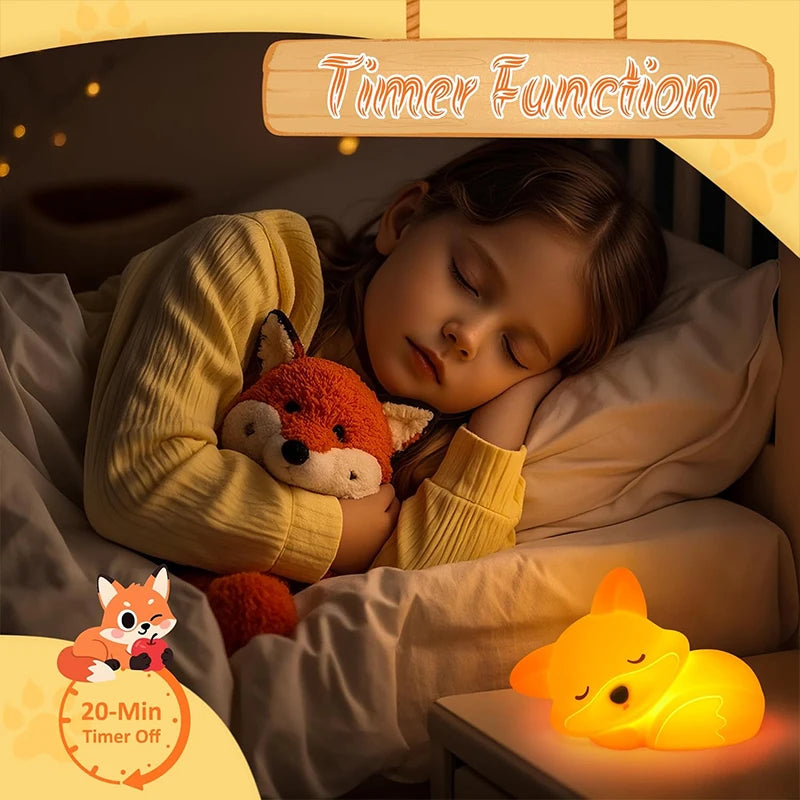 Cute Fox Night Light | Soft Silicone | USB Rechargeable | Multiple Glow Accents