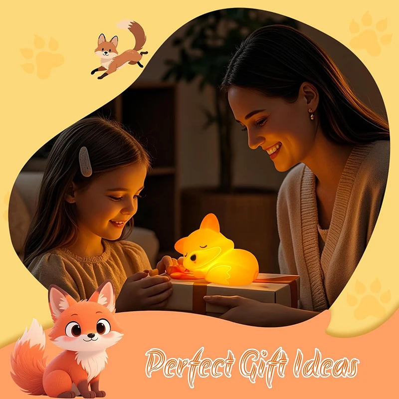 Cute Fox Night Light | Soft Silicone | USB Rechargeable | Multiple Glow Accents