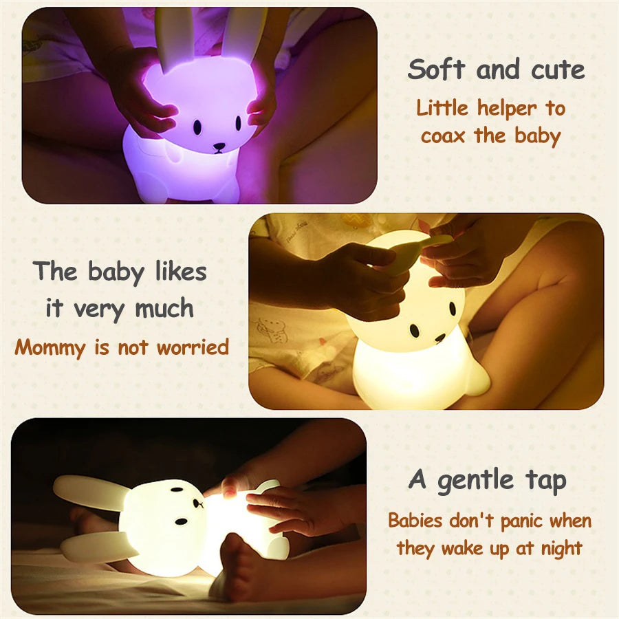 Cute Bunny Night Light | Soft Silicone | USB Rechargeable | Multiple Glow Accents