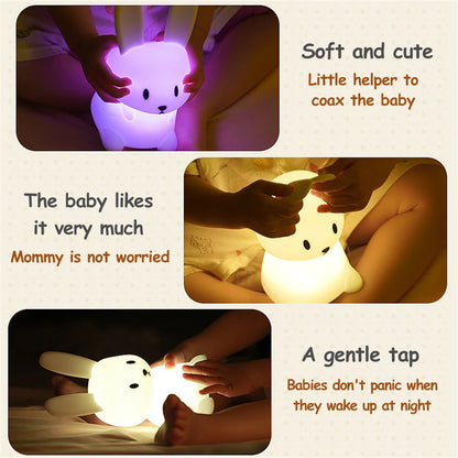 Cute Bunny Night Light | Soft Silicone | USB Rechargeable | Multiple Glow Accents