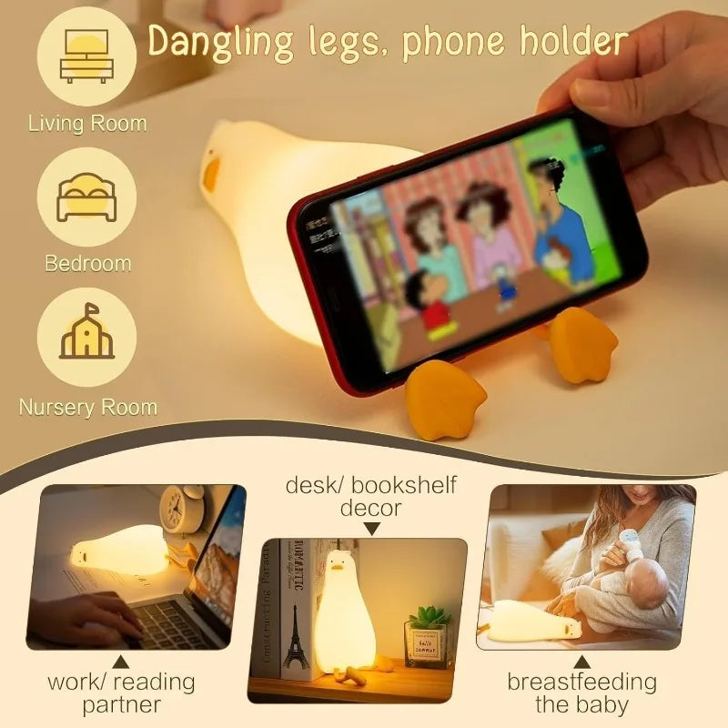 Cute Duck Night Light | Soft Silicone | USB Rechargeable | Multiple Glow Accents