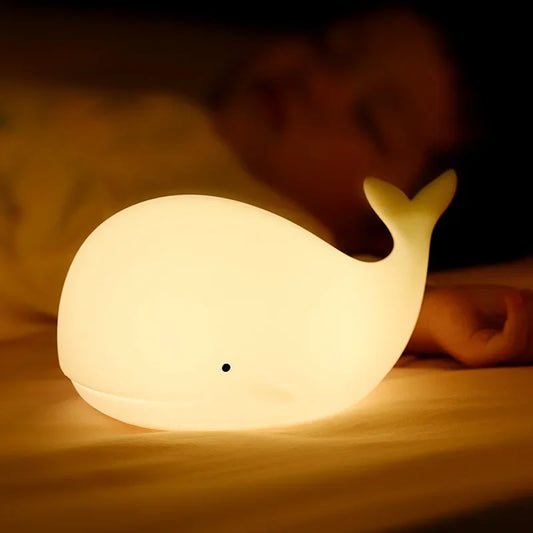 Cute Whale Night Light | Soft Silicone | USB Rechargeable | Multiple Glow Accents