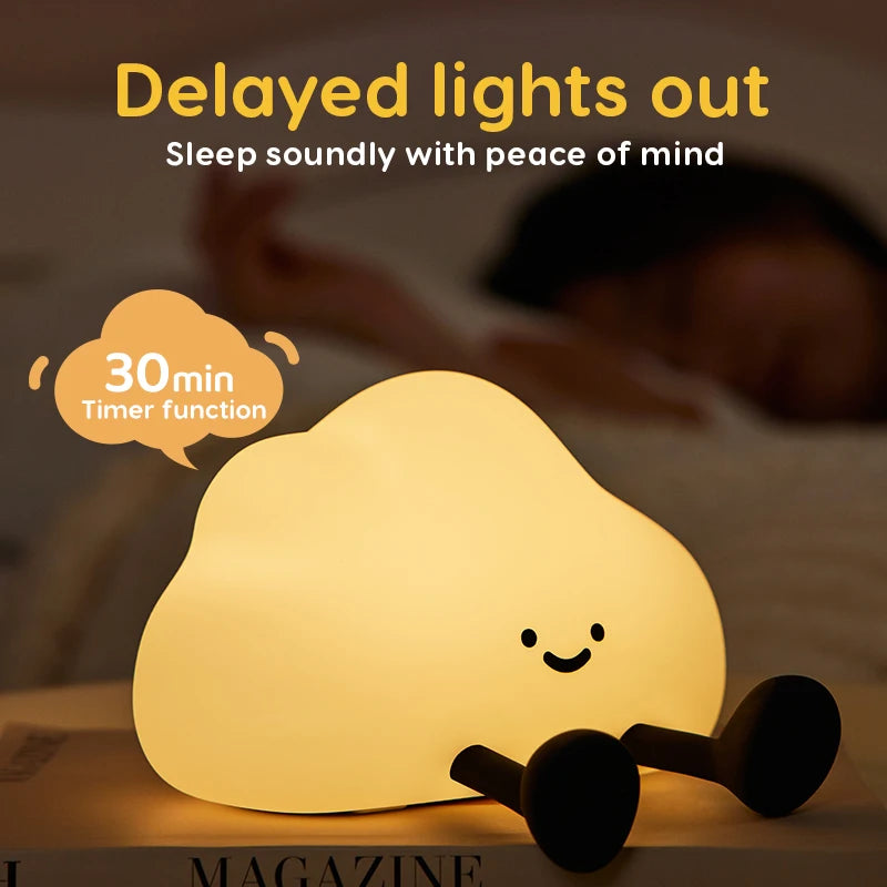Cute Cloud Night Light | Soft Silicone | USB Rechargeable | Multiple Glow Accents
