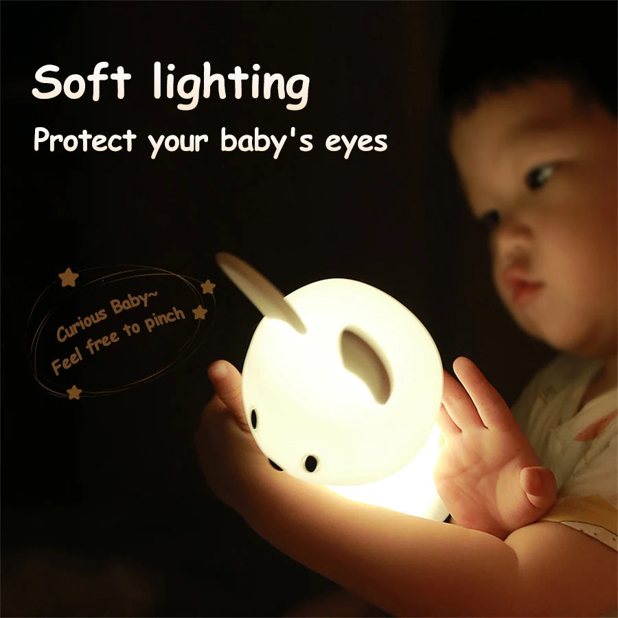 Cute Bunny Night Light | Soft Silicone | USB Rechargeable | Multiple Glow Accents