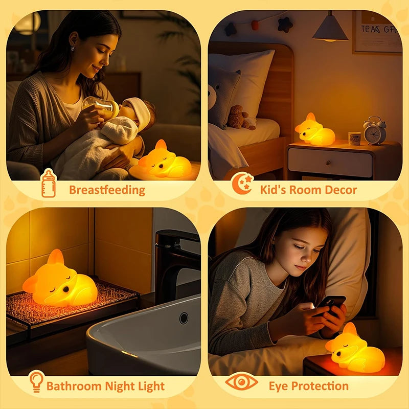 Cute Fox Night Light | Soft Silicone | USB Rechargeable | Multiple Glow Accents