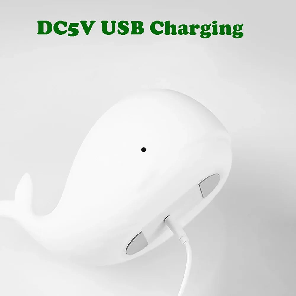 Cute Whale Night Light | Soft Silicone | USB Rechargeable | Multiple Glow Accents