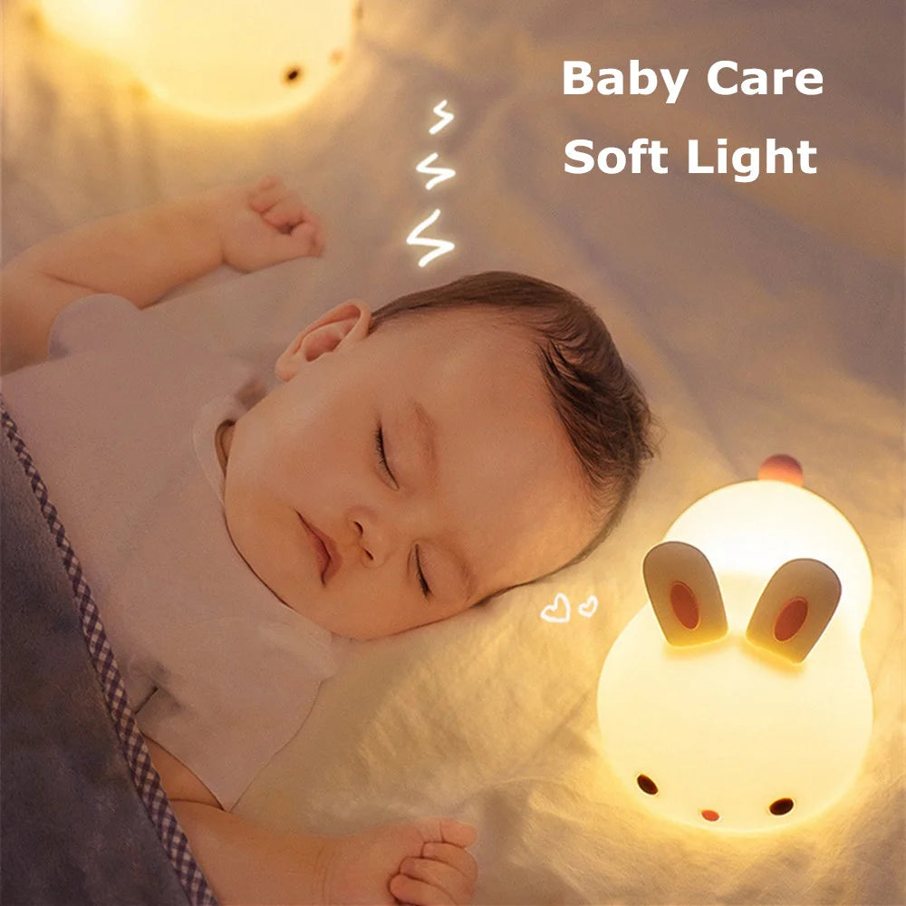 Cute Bunny Rabbit Night Light | Soft Silicone | USB Rechargeable | Multiple Glow Accents