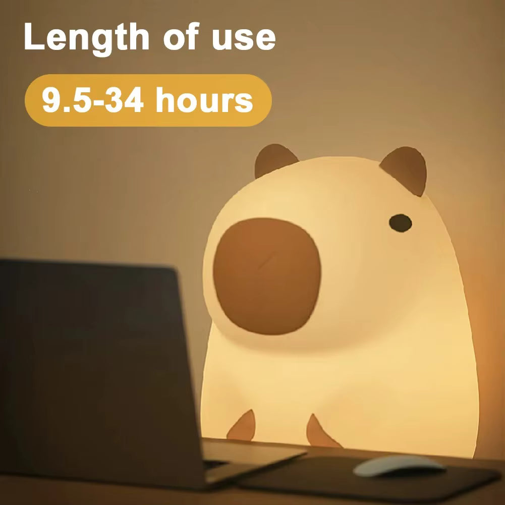 Cute Capybara Night Light | Soft Silicone | USB Rechargeable | Multiple Glow Accents