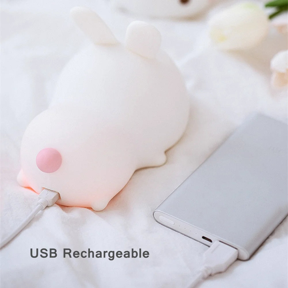 Cute Bunny Rabbit Night Light | Soft Silicone | USB Rechargeable | Multiple Glow Accents