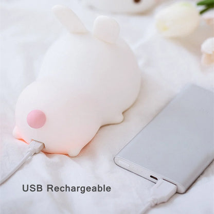 Cute Bunny Rabbit Night Light | Soft Silicone | USB Rechargeable | Multiple Glow Accents