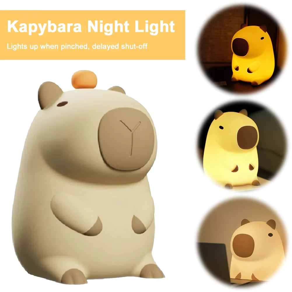 Cute Capybara Night Light | Soft Silicone | USB Rechargeable | Multiple Glow Accents