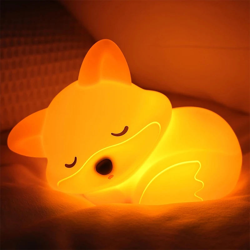 Cute Fox Night Light | Soft Silicone | USB Rechargeable | Multiple Glow Accents