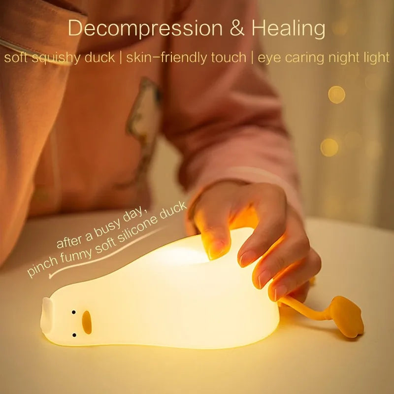Cute Duck Night Light | Soft Silicone | USB Rechargeable | Multiple Glow Accents
